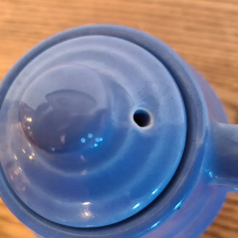 Blue Stoneware Teapot Vintage Made In U.S.A. 2 Cup Capacity